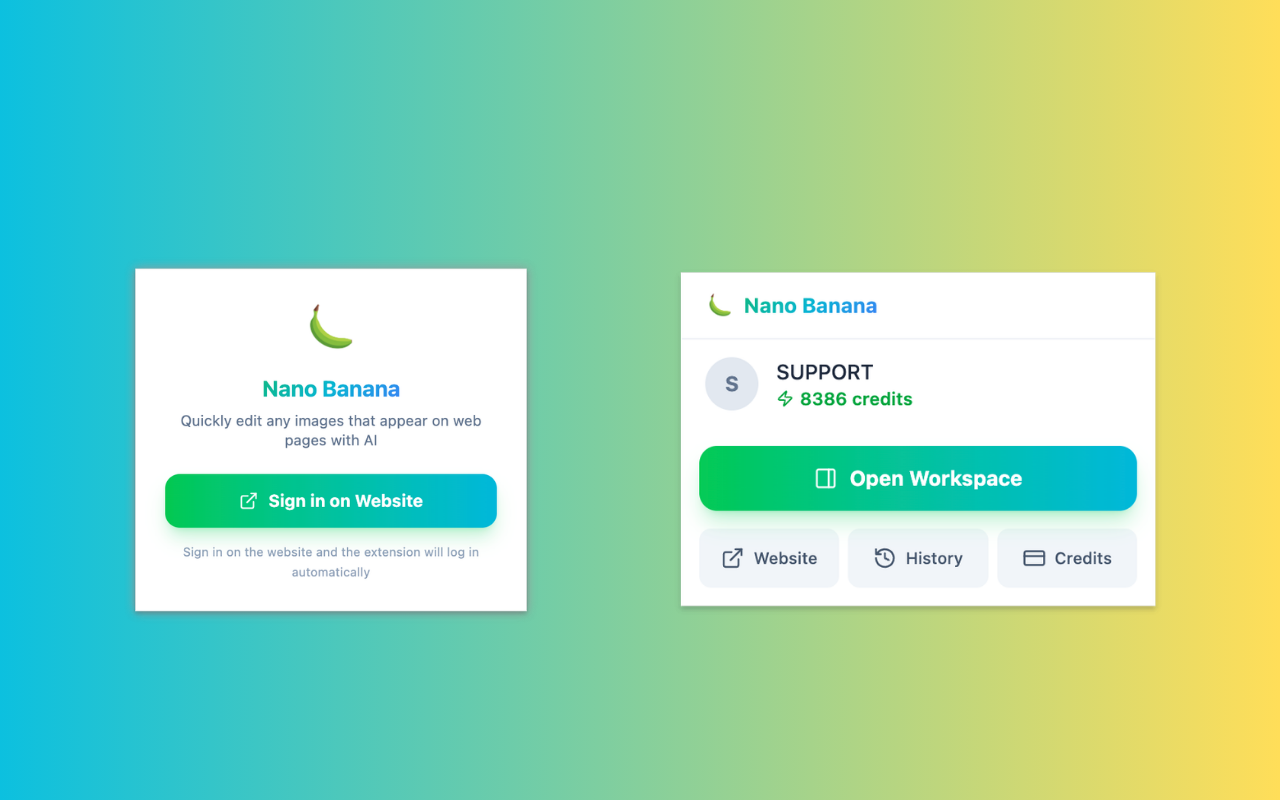 Nano Banana Extension sign-in and logged-in popup