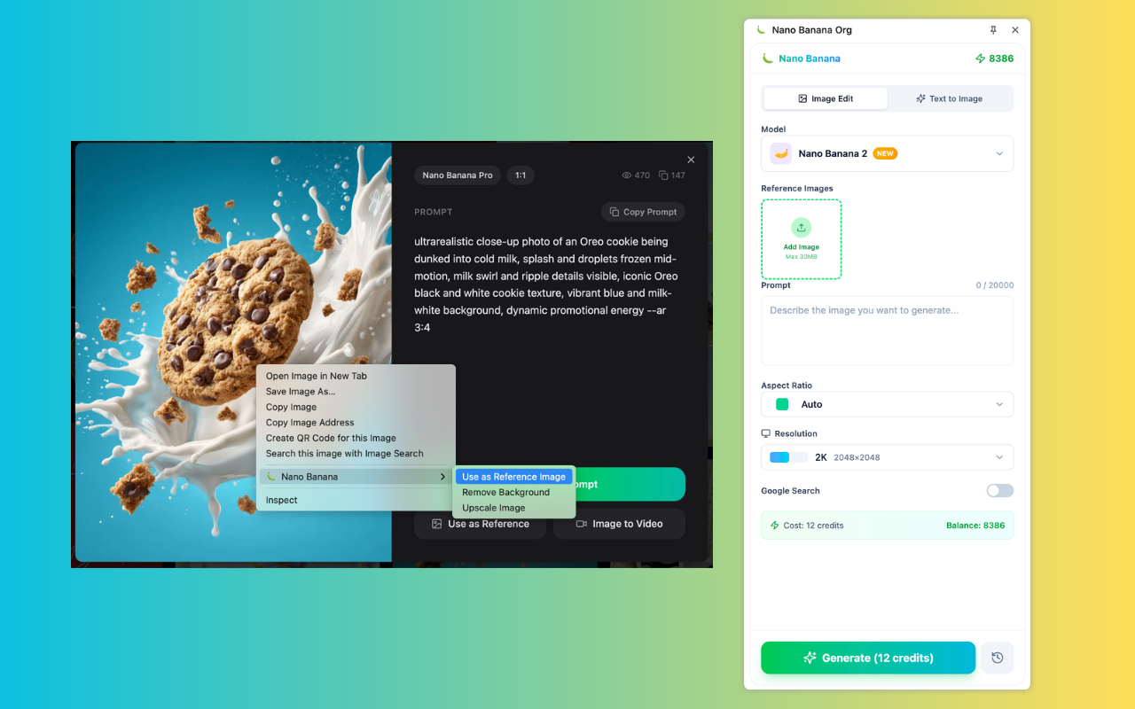 Nano Banana Extension right-click context menu for images